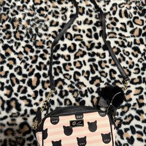 Betsey Johnson Pink and Black Cat Crossbody Bag
